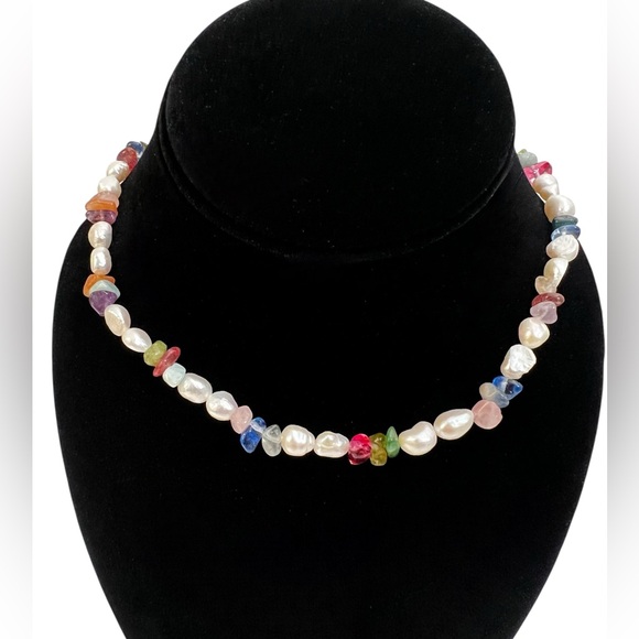 ✨New Handcrafted Irregular Pearl & Crystal Necklace – Real Pearls,Vibrant Colors - Picture 2 of 3